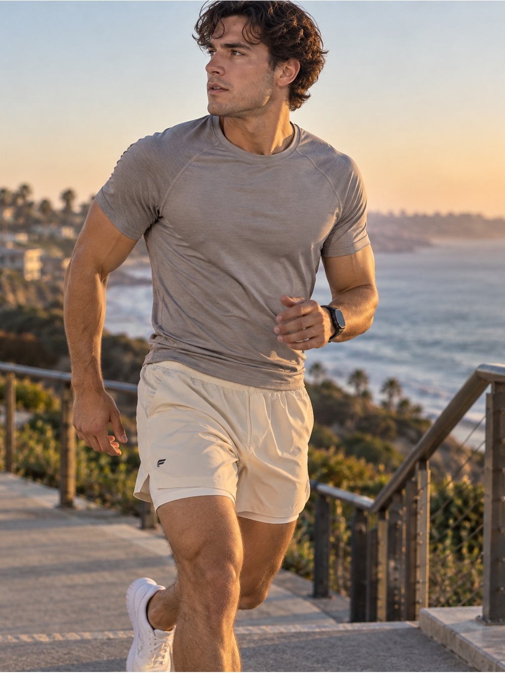 Fabletics Men's Fundamental Short Lined 2-in-1 Cream Oatmeal Sz M